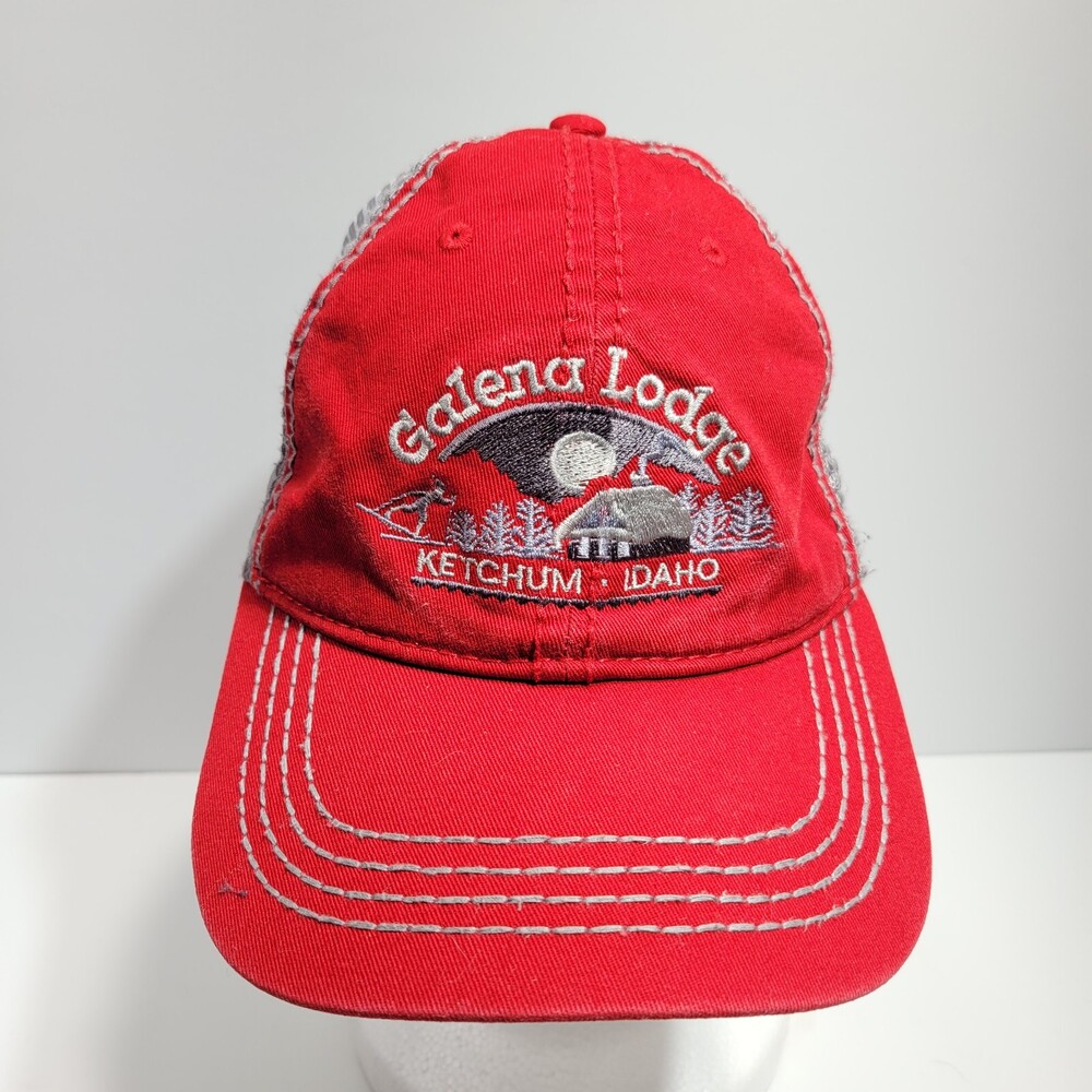 Fahrenheit Headwear Hat Cap Snapback Red Silver Trucker Mesh Galena Lodge Mens